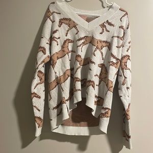White & Brown Running Horses Crewneck Sweater